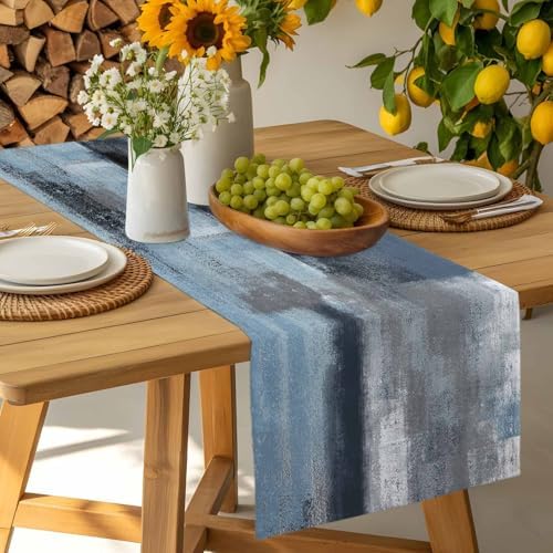 Blue Grey Graffiti Table Runner Dresser Scarf 13 x 36 Inch Abstract Oil Paint Art Mottled Texture Modern Table Runners Non-Slip Heat Resistant Kitchen Dining Table Decor for Home Indoor Outdoor
