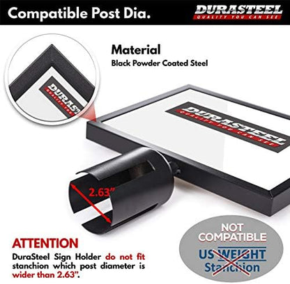 DuraSteel Stanchion Sign Holder - Landscape Display for 8.5" x 11" Paper Size - Double Sided Sign Frame with Plexiglass Cover - NOT Fit with US Weigh Sentry Stanchion - Crowd Control & Queue Barrier