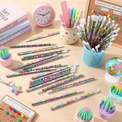 Tenceur 100 Pcs Student of The Month Pencils with Erasers Bulk 7.3 Inches Student Incentives Recognition Education Award Prize for Teacher School Classroom Reward Supplies