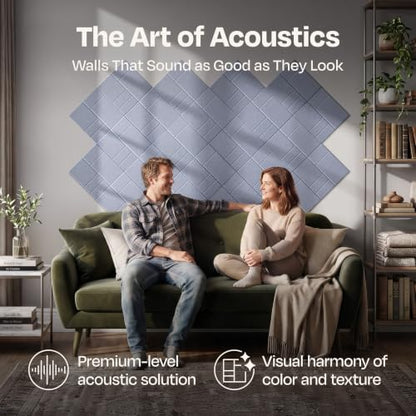 Acoustic Panels 12-Pack Soundproof Wall Panels 12"x12"x0.4" Decorative Sound Dampening for Your Home, Office, Studio, Bedroom & More with Unique GridFrame Carving [Dusky Gray]