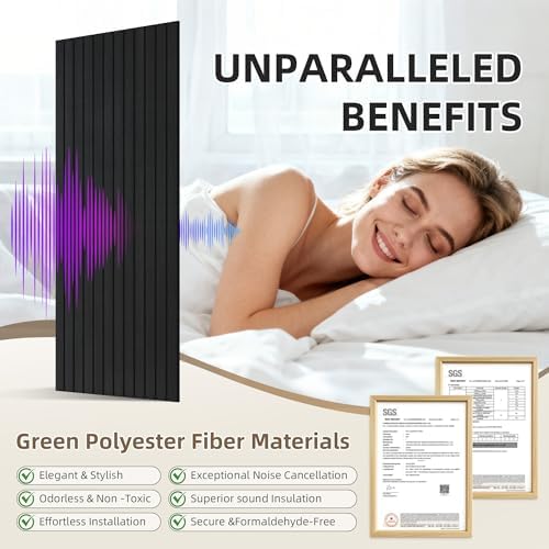 TO-TH Sound Absorbing Panels Wood Grain Acoustic Wall Panel 10 Pack, Smoky