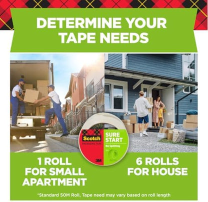Scotch Sure Start Packing Tape, Clear, 1.88 in. x 54.6 yd., 8 Tape Rolls