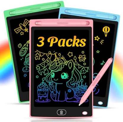 3 Pack LCD Writing Tablet for Kids - Erasable and Reusable Toddler Doodle Board in 8.5 inch, Ideal Drawing Pad for Learning Toy for Ages 3-8, Gift for Girls Boys (3 Pack (Pink,Blue, Green))