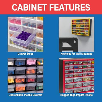 Akro-Mils 16-Drawer Plastic Storage Cabinet, 10.5"W x 6.5"D x 8.5"H, Black