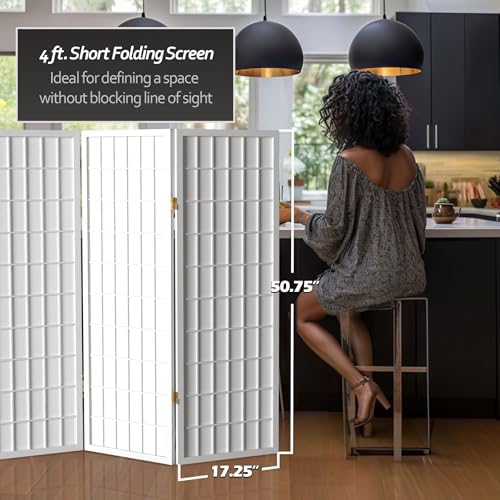 4 ft. Short Window Pane Shoji Screen - White - 5 Panels