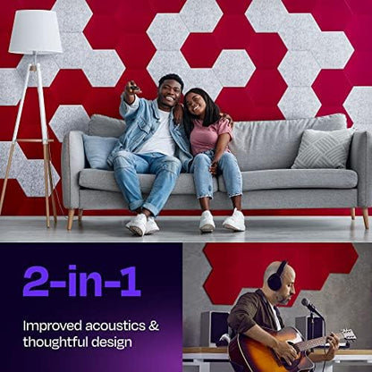 Acoustic Panels 12-Pack Soundproof Wall Panels 12"X10.4"X0.4" Sound Panels High Density Sound Dampening Panels - [Candy Red Hexagon]