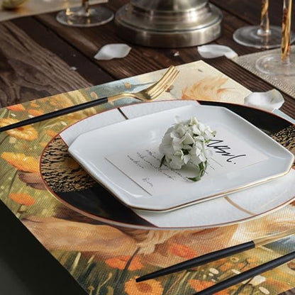 ALAZA Happy Golden Retriever in Flower Field Set of 6 Placemats Rectangle Table Mat for Dining Table Restaurant Kitchen Home Decor, 12" x 18"