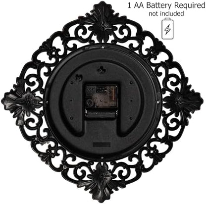 Clockswise 11" Classic Round Decorative Hanging Wall Clock with Ornate Floral Scroll Frame in Vintage Distressed Finish for Home Entryway Living Room Bedroom Kitchen Office Hotel & Restaurant, Brown