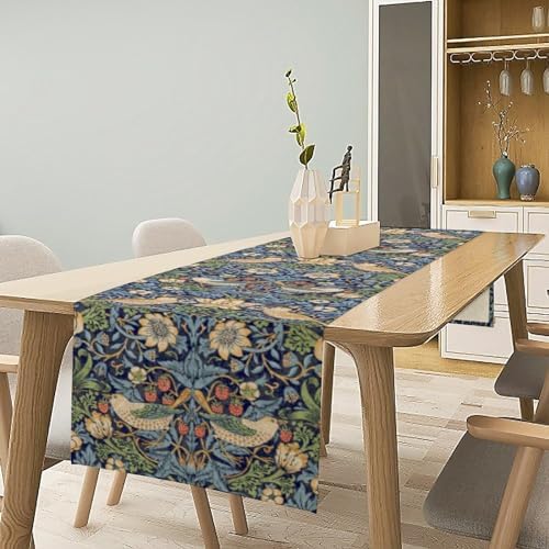 William Morris Floral Table Runner,Flowers Botanical Printed Table Runner for Home Kitchen Dining Table Decoration,13x108 Inch Strawberry Thief
