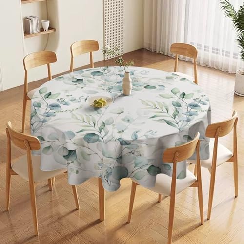 Green Eucalyptus Tablecloth, Watercolor Floral Spring Botanical Plants Herb Sage Print Table Cover for Home Kitchen Dining Table Party Camping Decor, 60x60in