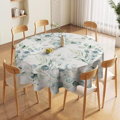 Green Eucalyptus Tablecloth, Watercolor Floral Spring Botanical Plants Herb Sage Print Table Cover for Home Kitchen Dining Table Party Camping Decor, 60x60in