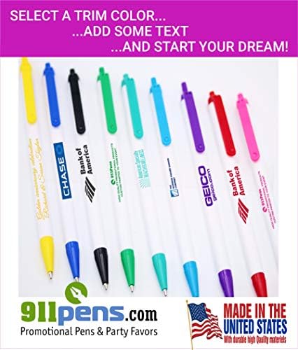 USA Made, Personalized Writing Ink Ballpoint Novelty Pens, Custom Printed with Your Logo & Text (Pack of 100 White Pens with Orange Trim)