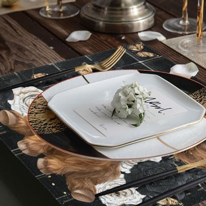 ALAZA Highland Cow Rose Butterfly Set of 4 Placemats Rectangle Table Mat for Dining Table Restaurant Kitchen Home Decor, 12" x 18"