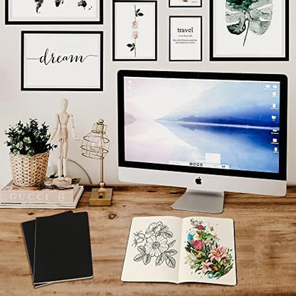 24 Pack Blank Notebook & Journal Bulk, Black Cover, Unlined Plain Thick Paper, A5 Size, 5.5x8.3 inch, 60 Page, Small Sketchbook Subject Note Pad Set for Women Men Kids Traveler Student Office