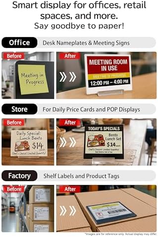 [Santek] EZ Sign NFC E-Paper Display – No Battery, Ultra-Thin 0.13”, Rewritable 4-Color Digital Display, App-Controlled (iOS/Android/PC), IP65 (Silver, 4.2" 6pcs, No Stand and Clip Included)