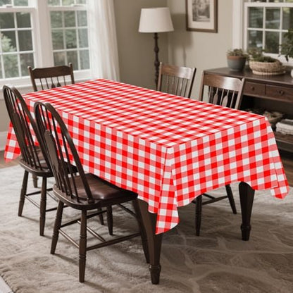 CXPSINC 54 Inch X 300 Feet Plastic Table Cover Roll Disposable Tablecloth with Slide Cutter for All Type/Shape Tables | Party, Banquet, Birthdays, Weddings(Red Checkered, 300 Feet)