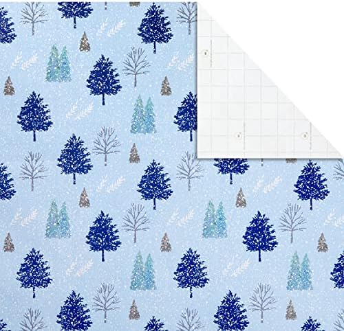 Hallmark Recyclable Flat Wrapping Paper Sheets with Cutlines on Reverse (12 Folded Sheets with Sticker Gift Tags) Winter Blue Plaid, Trees, Navy Blue, Light Blue, White, Gray (0005EW 1016) (Pack of 2)