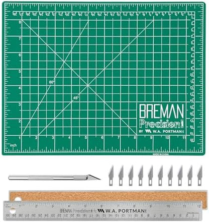 WA Portman Self-Healing Cutting Mat with Hobby Knife, 12'' Metal Ruler Set