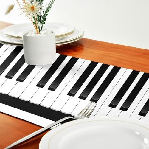 ALAZA Double-Sided Music Black and White Piano Keys Table Runner 14x108 Inches Long,Table Cloth Runner for Wedding Birthday Party Kitchen Dining Home Everyday Decor