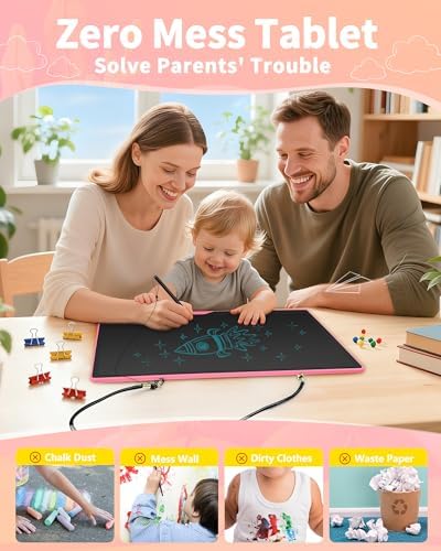 [Rechargeable] 20 Inch LCD Writing Tablet for Kids, Extra-Large Drawing Tablet for Adults, Educational & Learning Toys for Boys Girls Ages 8-12 Years Old, Drawing Board for Kids Birthday Gift (Pink)
