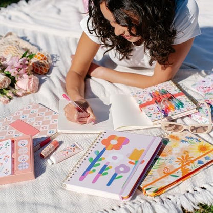 Orange Circle Studio Undated Tri-Tab Planner, Darling Dots Weekly & Monthly Planner Journal, 7 x 9.6 Spiral Notebook with Stickers, Pockets, Elastic Closure and Lined Notes for Everyday Use