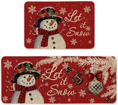 Artoid Mode Snowman Let It Snow Snowflake Christmas Kitchen Mats Set of 2, Winter Home Decor Low-Profile Kitchen Rugs for Floor - 24x35 and 24x59 Inch
