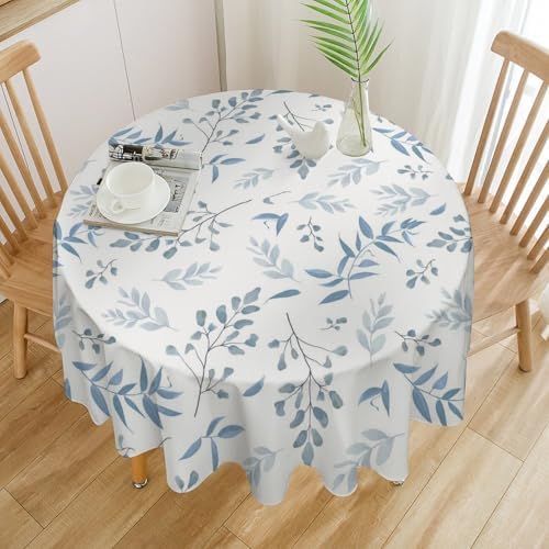 Blue Leaves Tablecloth, Summer Light Blue White Grey Leaves Fern Forest Herbs Plants Print Table Cloth for Indoor Outdoor Dining Table Party Picnic Decor, 50x50in