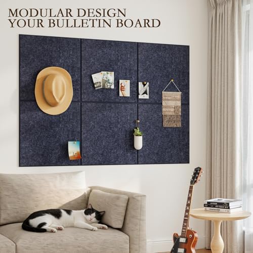 JBER Large Cork Board Alternative 72" x 48" - 24 Pack Self-Adhesive Felt Bulletin Board Tiles, Pin Board Vision Board for Walls, Office & Home Decor(Starlight Blue)