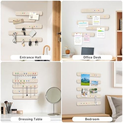 HAUTOCO Felt Bulletin Strips 5 Pack, 13" x 2" Self Adhesive Pin Board with 20 Push Pins, Peel and Stick Memo Board for Photos, Notes & Wall Decor, Dorm Room, Bedroom, Office, Oatmeal