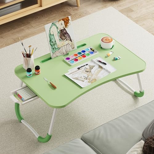 Lap Desk Bed Trays for Eating and Laptops Breakfast in Bed Tray for Sofa/Couch/Study/Reading/Writing with Cup Holder/Drawer On Low Sitting Floor Large Portable Foldable (Green)