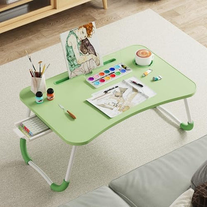 Lap Desk Bed Trays for Eating and Laptops Breakfast in Bed Tray for Sofa/Couch/Study/Reading/Writing with Cup Holder/Drawer On Low Sitting Floor Large Portable Foldable (Green)
