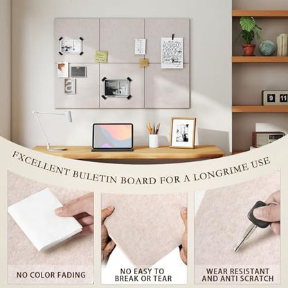 JBER Large Cork Board Alternative 72" x 48" - 24 Pack Self-Adhesive Felt Bulletin Board Tiles, Pin Board Vision Board for Walls, Office & Home Decor(Light Camel)