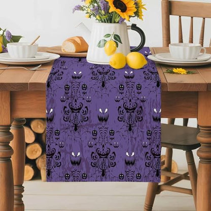 Halloween Haunted Table Runner Dresser Scarf 13 x 36 Inch Purple Black Ghost House Mansion Table Runners Non-Slip Heat Resistant Kitchen Dining Table Decor for Halloween Holidays Indoor Outdoor