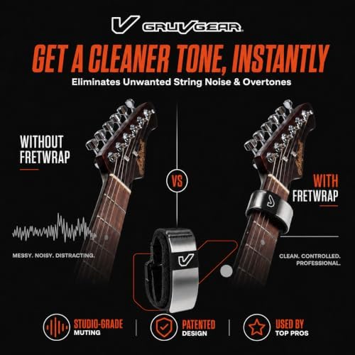 Gruv Gear Fret Wrap & Guitar Mute, Fretwrap for Acoustic, Electric & Bass | String Dampener Recording, Tapping & Practice Accessory (1 Pack, Small Titanium, Fits 4 String Bass, 6 String Guitar)