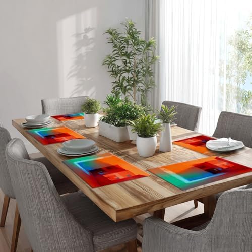 Batmerry Orange Abstract Color Linen Placemats Set of 8, Blue Modern Washable Table Mats for Kitchen Table Thickened Heat Insulation Dining Set Indoor Outdoor 12X18 in