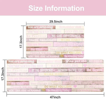 Inspirational Positive Quotes Kitchen Mats for Floor Pink Anti Fatigue Mats for Kitchen Floor Cushioned Waterproof Pink Kitchen Decor Set