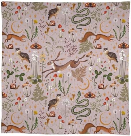 Rustic Forest Tablecloth, Pink Woodland Wild Animal Hare Squirrel Owl Snail Flowers Mushroom Table Cloth for Home Kitchen Dining Outdoor Patio Wedding Decor 60x120in
