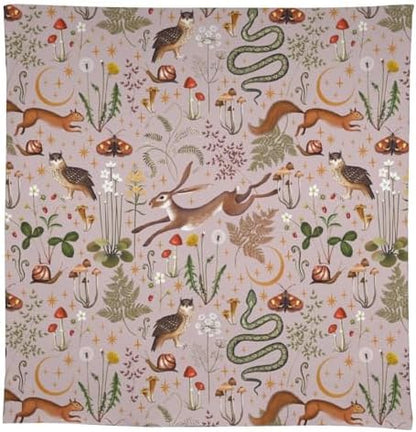 Rustic Forest Tablecloth, Pink Woodland Wild Animal Hare Squirrel Owl Snail Flowers Mushroom Table Cloth for Home Kitchen Dining Outdoor Patio Wedding Decor 55x55in
