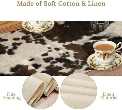 Cow Print Table Runner, Brown Cowhide Print Western Style Table Runner Country Farmhouse Cottage Cow Patten Table Decoration for Home Kitchen Dining, 13x36 Inch
