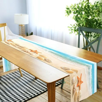 ALAZA Double-Sided Summer Beach Seashells Table Runner 18x72 Inches Long,Table Cloth Runner for Wedding Birthday Party Kitchen Dining Home Everyday Decor