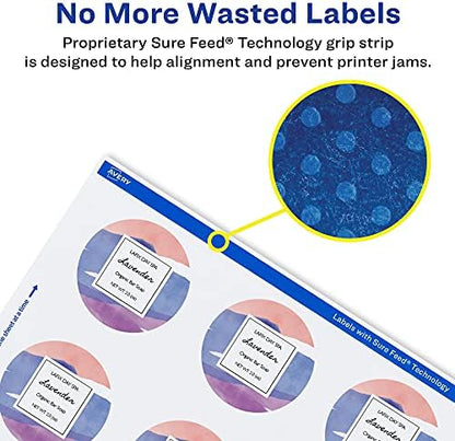 Avery® Matte White Round Labels, Sure Feed® Technology, 1.5" Diameter, 5,000 Matte White Printable Labels