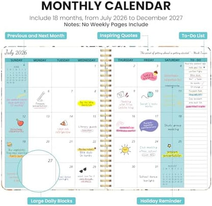 Monthly Planner 2026-2027, 18-Month Aesthetic Calendar, Jul 2026-Dec 2027