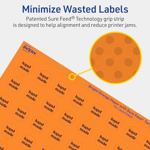 Avery Printable Round Labels, Sure Feed Technology, 3/4" Diameter, Bright Orange Labels, Print-to-the-Edge, Laser/Inkjet, 3,200 Total, Great for Price Stickers and Mailing Seals