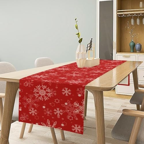 Red Snowflakes Christmas Table Runner, Seasonal Winter Holiday Kitchen Dining Table Decoration for Home Party Decor 13x108 Inch