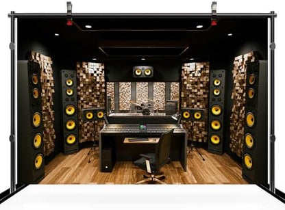 12x8ft Recording Studio Backdrop Professional Sound Mixer Sound Source Equipment Listening Device Operation Desk Background Singer Music Producer Party Decor Photo Booth Studio Props