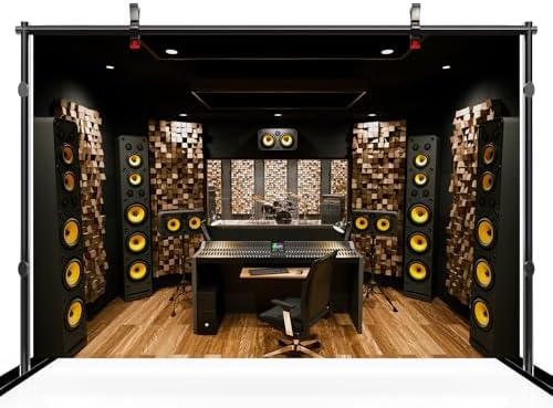 15x10ft Recording Studio Backdrop Professional Sound Mixer Sound Source Equipment Listening Device Operation Desk Background Singer Music Producer Party Decor Photo Booth Studio Props