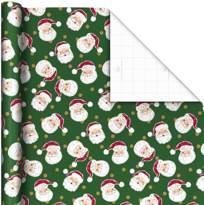 Hallmark Traditional Christmas Wrapping Paper, 2 Rolls (Jolly Santa, Plaid)