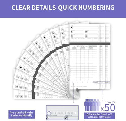 600 Time Cards Includes 2 Replacement Ink Ribbons for HN4000 Employee Time Clocks – Compatible with uPunch HN4000,HN2000, HN2500, HN4500 – Pre-Punched, Cards Numbered 1–50,