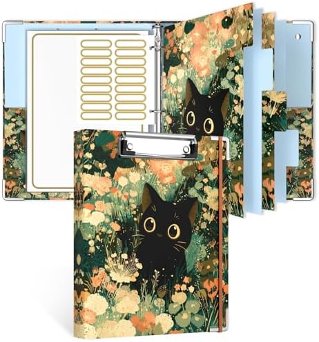 Rouidr Mini 3 Ring Binder with clipboard, 1 inch Round Binder Organizer, 8.5"x5.5" Cute Binder with 5 Dividers Tabs & Clear Sleeves, School Supplies, Office Supplies