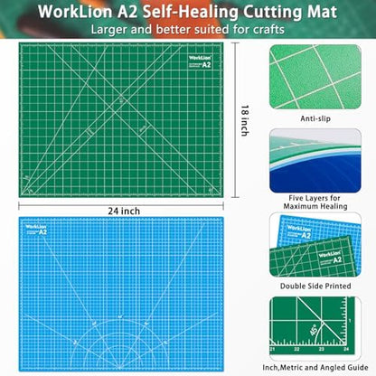 WORKLION 18'' x 24'' Large Self Healing PVC Cutting Mat, Double Sided, Gridded Rotary Cutting Board for Craft, Fabric, Quilting, Sewing, Scrapbooking - Art Project…